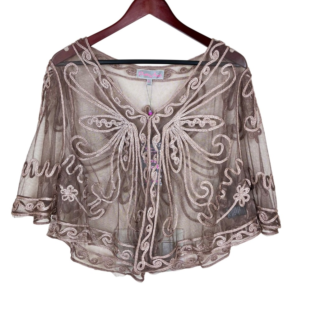 NWT Shrug Bolero XL Silk Embroidered Sheer Boho Whimsigoth Fairy Party Romantic